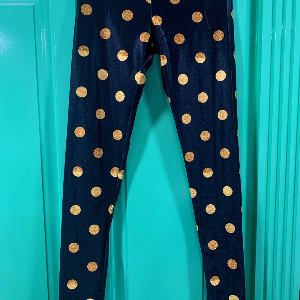 GOLDSHEEP black and gold foil dot legging; size SMALL